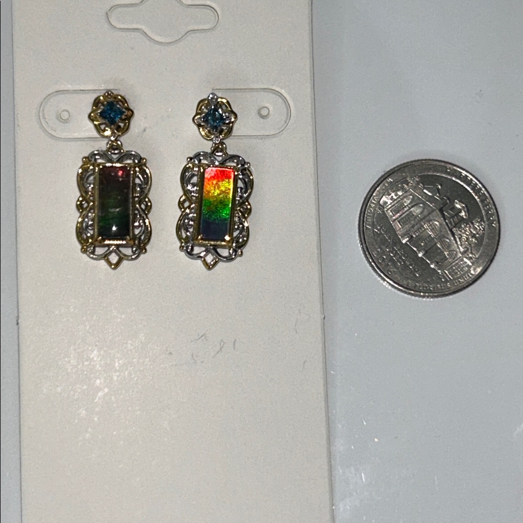 Nwt Gems En Vogue Sterling Palladium 14k Accent Ammolite London Blue Earrings 175$